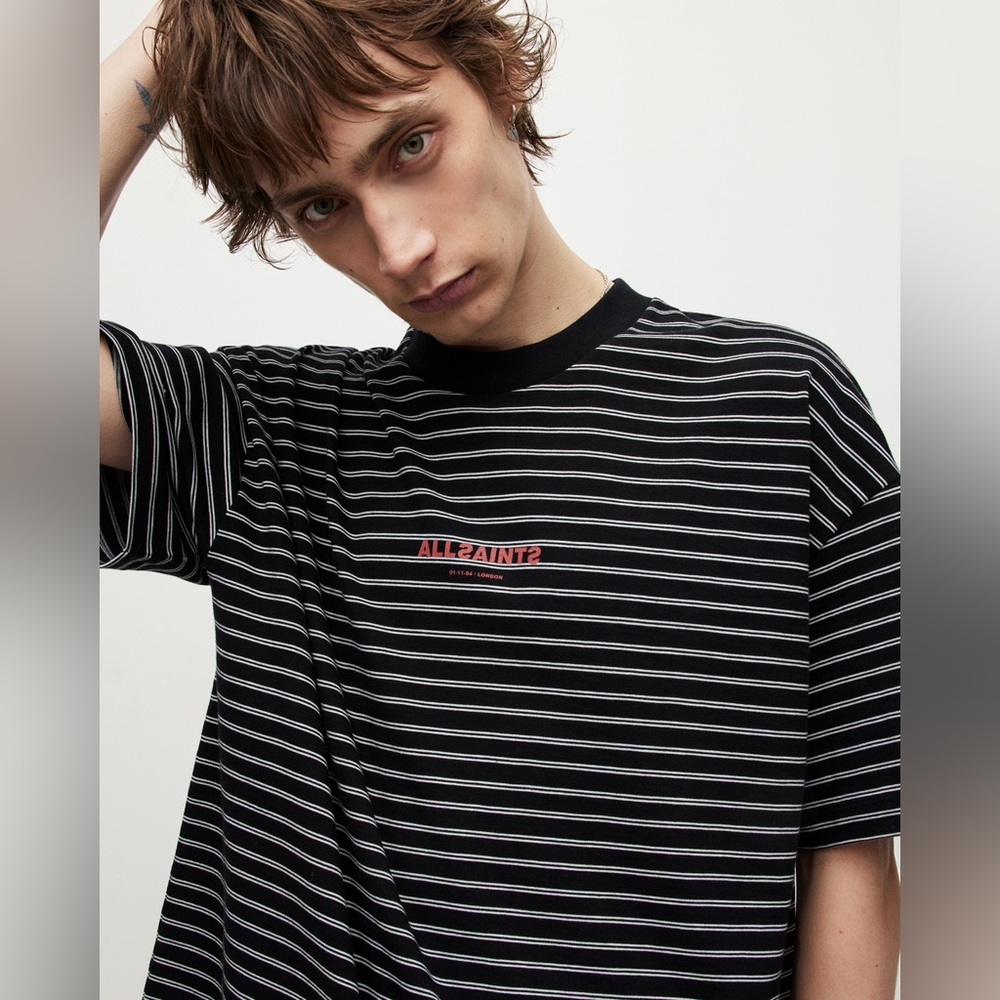 Allsaints Subverse T-Shirt Striped XS OverSized Black / White